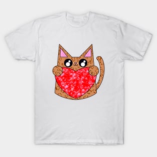 Vance The Brown Pattern Cat With Valentines Heart T-Shirt